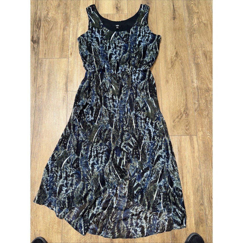 MSK‎ Womens Sleeveless Sz 16 Dress Midi Chiffon Colorful Animal Print Sleeveless